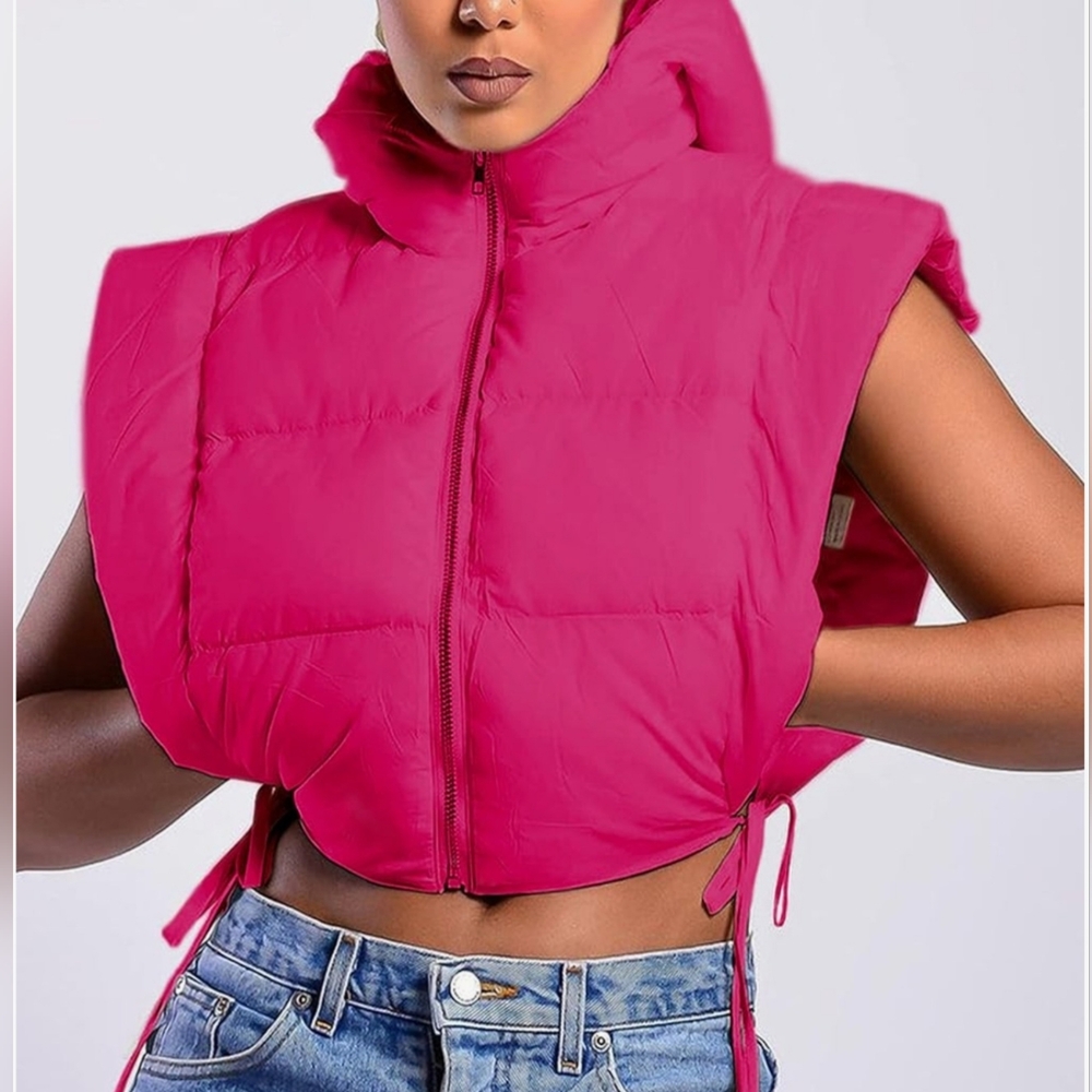 Neon Pink Hooded Puffer Vest